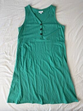 J.Jill Green Tank Dress Small Cotton Tencel Modal V-Neck Buttons Pockets